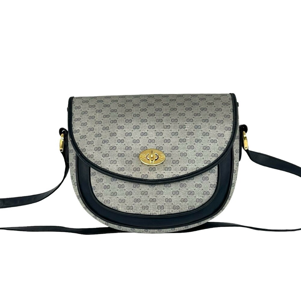 GUCCI Vintage Micro GG Pattern Leather Shoulder Bag/Pouch, Navy, 99122